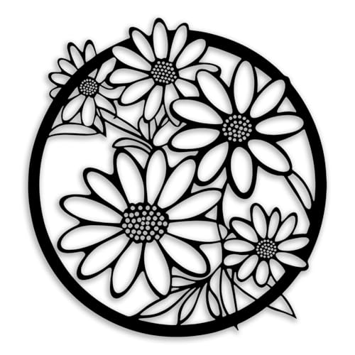 Flower Daisy Metal Wall Decor - Elegant Room Decor Farmhouse Wall Art Home Decor for Living Room, Bedroom, Dining Room, Bathroom, Office (Black)