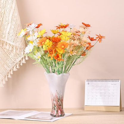 9.0" H Pink Red Glass Vases for Flower, Unique Hand Blown Glass Vase - color: Pink Red