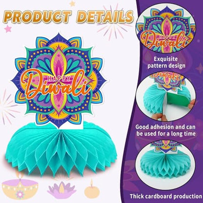 10Pcs Diwali Honeycomb Centerpieces for Indian Party Decoration - style: Diwali Party Style