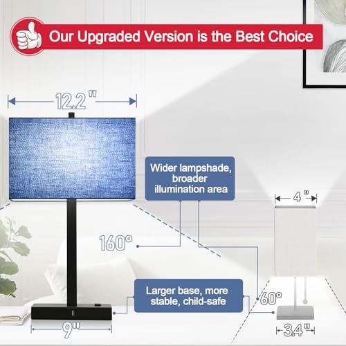 Lynnoland 21" Set of 2 Bedside lamp with USB A+C & AC Outlets, Touch Control 3-Way Dimmable Nightstand Lamps for Bedroom Living Room Office Reading, Blue Shade Touch Lamps, 5000K LED Bulbs Included - color: Blue Line & Matte Black