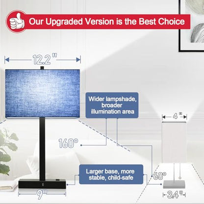 Lynnoland 21" Set of 2 Bedside lamp with USB A+C & AC Outlets, Touch Control 3-Way Dimmable Nightstand Lamps for Bedroom Living Room Office Reading, Blue Shade Touch Lamps, 5000K LED Bulbs Included - color: Blue Line & Matte Black