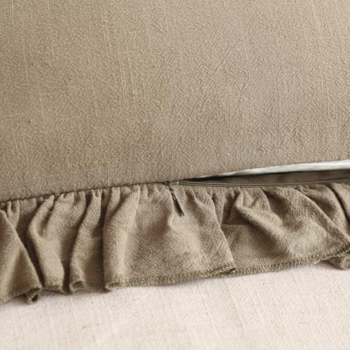 Foindtower Linen Fringe Ruffle Throw Pillow Covers 20×20 Inch Light Brown - color: Cocoa Brown, size: 20" x 20" (Pack of 2)