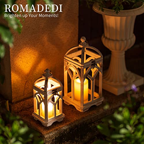 Romadedi Set of 2 Farmhouse Wood Candle Lanterns Decorative, Whitewashed - color: Washedwhite