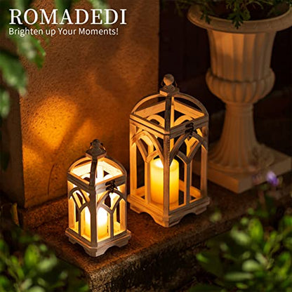 Romadedi Set of 2 Farmhouse Wood Candle Lanterns Decorative, Whitewashed - color: Washedwhite