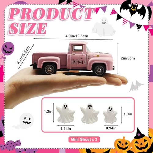 Pink Halloween Ghost Truck Decor with Spooky Cute Ghost Figurines - color: Halloween-pink