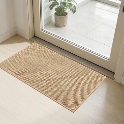 SMILOOL Front Door Mat Indoor Entrance, 17" x 30" Non-Slip Inside Door Mats for Entryway, Dirt Resistant and Absorbent Washable Doormat, Low Profile Entry Way Doormats, Floor Mats for House, Beige - color: Beige, size: 17x30 inch