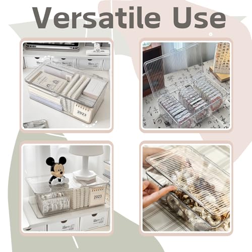 ZENFUN Set of 3 Small Stackable Storage Bins with Hinged Lid, Acrylic Organizer Box, Clear Makeup Organizer Box, Cosmetic Case for Home, Office - size: 10.8*6.8*3.7 inch