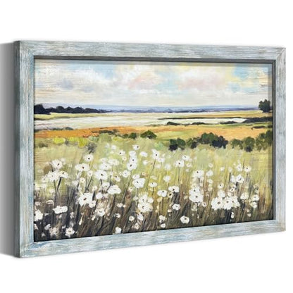 summer melody Landscape Floral Scenery Framed Wood Wall Art 45x30 Inch - color: Green, size: 45"L x 30"W