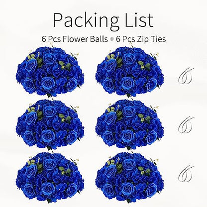 Royal Blue Flowers Balls Centerpieces: 15.7in Diam, Set of 10 - color: Royal Blue, size: 15.7" Diam - 10 PCS