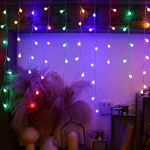 YOLIGHT Fairy Curtain Lights, USB/Battery Powered Ball Icicle Light 13ft 96 LED Globe String Hanging Lights for Bedroom Dorm Wedding Party Christmas Decoration (Multi-Colored) - color: Multicolor