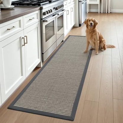 DEXI Jute Runner Rug 2'4''x8', Rug Runners for Hallways, Natural/Grey - color: Natural/Grey, size: 2'4" x 8' (Runner)