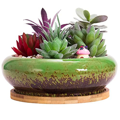 Bonsai Pots, Large Succulent Pots with Drainage, Ceramic Pots for Plants - color: Green