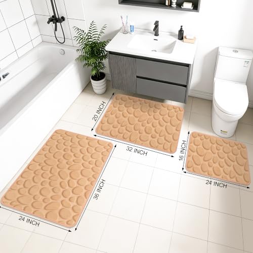 Memory Foam Bath Mat 32x20, Soft Absorbent Bathroom Rug, Khaki - color: Khaki, size: 20"x32"