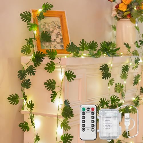suddus 33FT Monstera Vines with Lights Battery & USB Powered Copper Wire - color: Monstera, size: 100 LED-Battery