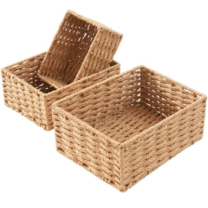 Small Wicker Basket for Organizing, Woven Storage Basket Sets of 3 - color: Neutral