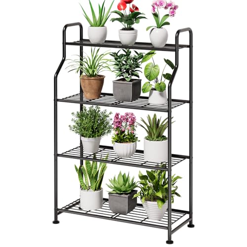 Kitsure Metal Plant Stand Indoor & Outdoor, 27" Wide - 4 Tier, Black - size: 27" Wide - 4 Tier