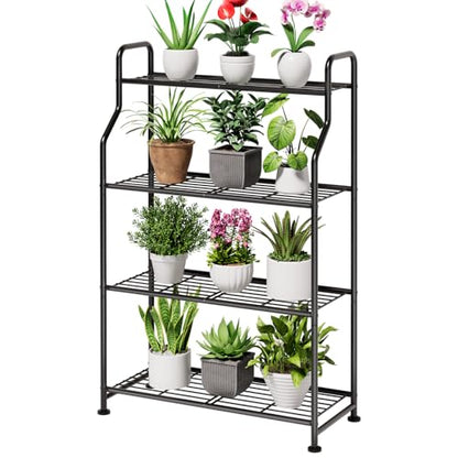 Kitsure Metal Plant Stand Indoor & Outdoor, 27" Wide - 4 Tier, Black - size: 27" Wide - 4 Tier
