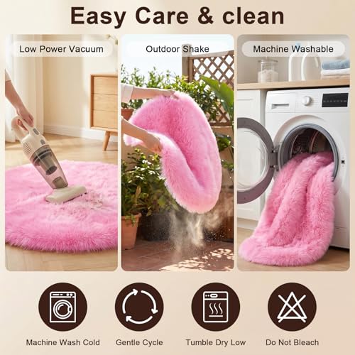 duduta Hot Pink Faux Fur Sheepskin Round Rug 4x4 ft, Fluffy Shag Circle Rug - color: Hot Pink, size: 4' x 4' (Round)