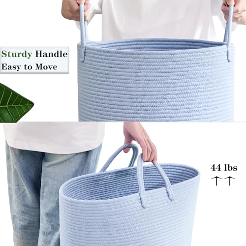 80L Large Blue Hamper Tall Woven Laundry Basket - color: Blue