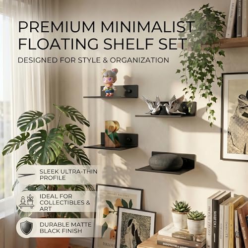 Z metnal Small Floating Shelves, Mini Metal Shelf for Collection Action Figures, Aluminum, Wall Mounted, Matt Black, 4.7 inch, 1 Pack - color: Black, size: 4.7 inch