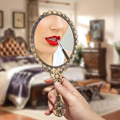 YUSONG Vanity Handheld Mirror for Makeup (2 Pack Bronze Color) - color: 2 Pcs Brass Gold
