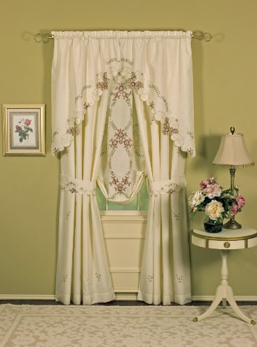 Today's Curtain Verona Reverse Embroidery Swag, 38", Ecru/Rose, 60"W X 38"L - color: Ecru/Rose, size: 38"W x 60"L (Pack of 1)
