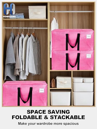HOMESURE Supports 200lbs Heavy Duty Moving Bags - Strong Zipper & Wrap-Around Handles - Water-Resistant Storage Totes, Durable Alternative to Moving Boxes - 8 Pack - Pink - color: Pink