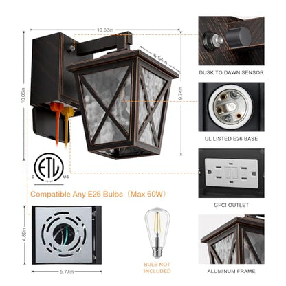 Ehaho Porch Light with GFCI Outlet Aircraft Grade Aluminum Alloy Bronze 1PC - color: Bronze, size: 1PC