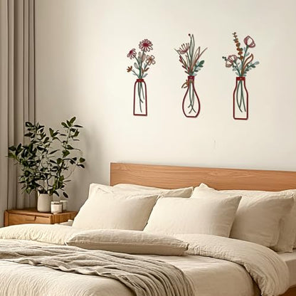 Embewhis Metal Wall Art Flowers 3pcs, Rustic Farmhouse Flower Sculptures, 13.7" Wall Art Decor, Drill-Free Install Option for Living Room, Kitchen, Bedroom & Bathroom - size: C