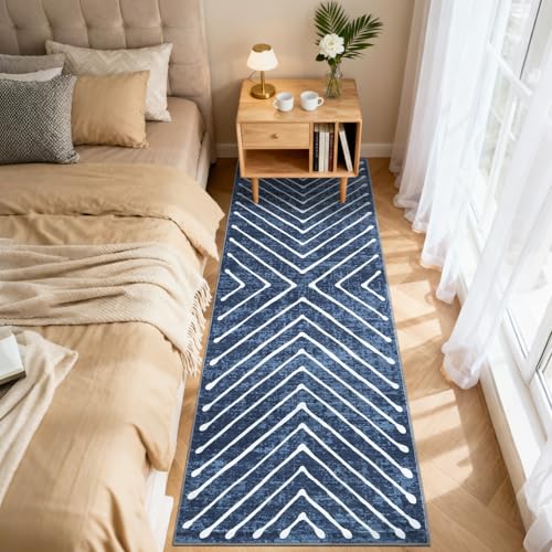 ROYHOME Washable Runner Rug 2x8 Non Slip Hallway Runner Rug for Entryway - color: Navy, size: 2' x 8' (Rectangular)