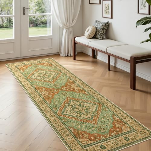 Joydeco Rug Runners for Hallways Non Slip, 2x6 Runner Rugs for Entryway - color: Brown&brick&green, size: 2' x 6' (Rectangular)