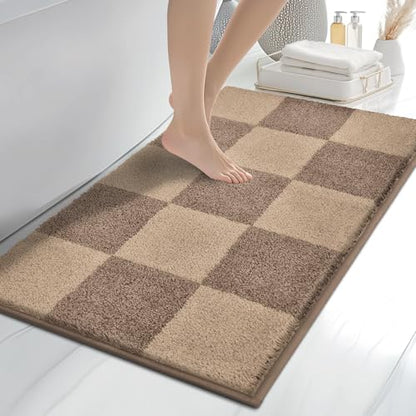 Bathroom Rugs, 24" x 36" Soft Bath Rugs, Checkered Grayish Brown & Coffee - color: Checkered-grayish Brown & Coffee, size: 24" X 36"