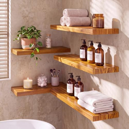 24 Inch Teak Floating Shelves, Set of 2 – Wall Mount Shelves for Bathroom - color: Raw Teak, size: 24"L, 2-Pack