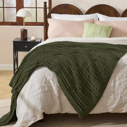 Dark Khaki Cable Knit Throw Blanket,Extra Thick Cozy Sofa Blanket 50x60 - color: Olive Green, size: 50"x60"