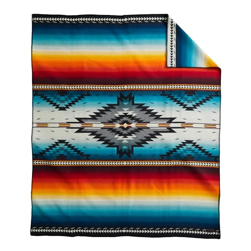 Pendleton Jacquard Unnapped Twin Blanket, 64 x 80 in, Heirloom Virgin Wool - color: Saltillo Sunset, size: Twin (64" x 80")