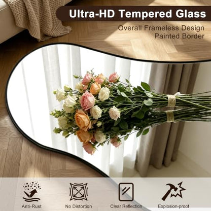 65.7"x24" Irregular Full Length Mirror, Abstract Wall Mirror - color: Black Odd Shape