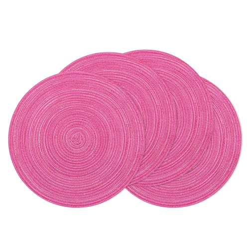 SHACOS Hot Pink Round Braided Placemats Set of 4 Washable Fabric Place Mat - color: Hot Pink, size: Set of 4