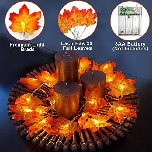 Fall Decor 2 Pack Fall Garland with Lights Enlarged Maple Leaves 20Ft 40LED - size: 2 Pack