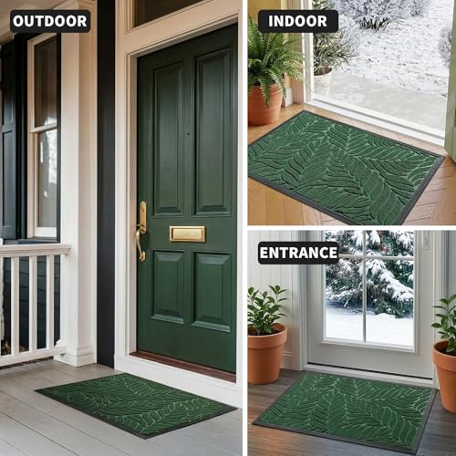 Yimobra Leaf Pattern Door Mat, 29.5 x 17 in, Green - color: Green, size: 29.5x17 in