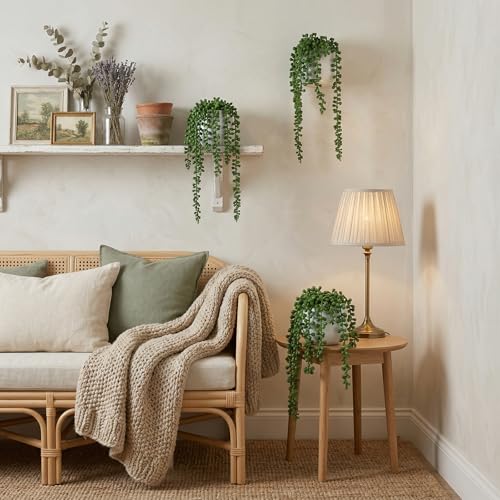 MyGift Faux String of Pearls Plant White Ceramic Wall Planter Set of 3