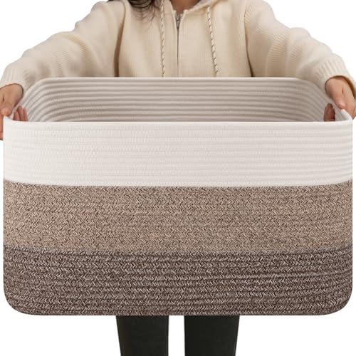 OIAHOMY Blanket Basket Laundry Basket Dog Toy Basket 75L Dark Brown - color: Gradient Dark Brown, size: 22”x17”x12”