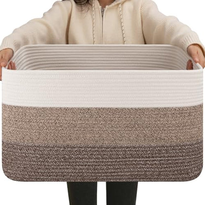 OIAHOMY Blanket Basket Laundry Basket Dog Toy Basket 75L Dark Brown - color: Gradient Dark Brown, size: 22”x17”x12”