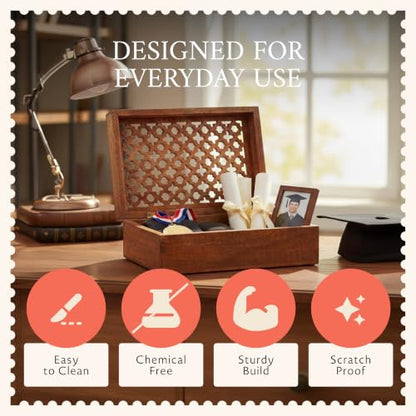Mela Artisans Trellis Mango Wood Storage Box - Medium Burnt, 9x6 in - color: Medium Polish, size: Large