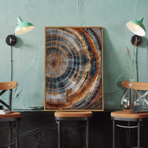 BingruiArt Faux Wood Tree Ring 04 Canvas Wall Art 16x24 Framed - color: Tree Ring - 04, size: 24"L x 16"W