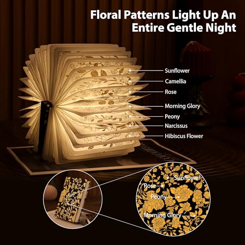 Book Lover Gift, Folding Book Lamp Decor, Portable Print Book Light - color: Black