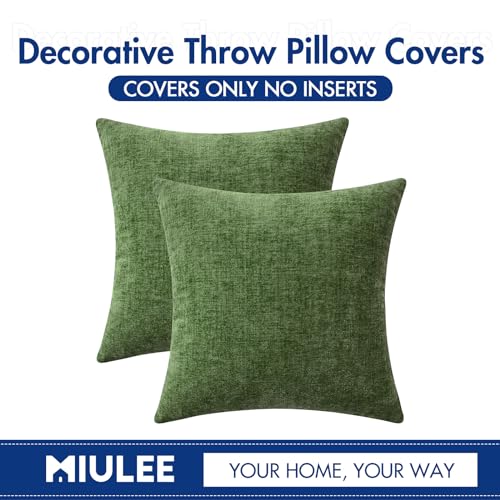 MIULEE Soft Chenille Throw Pillow Covers Moss Green 16x16 Inch Pack of 2 - color: Moss Green, size: 16" x 16" (Pack of 2)