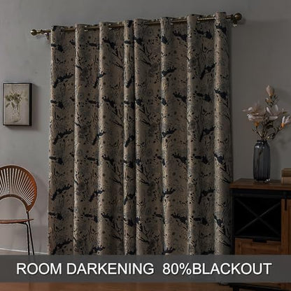 SUOUO Grey Blue Floral Blackout Curtains 96 Inches 2 Panels Grommet-Top - color: Grey-blue, size: 52"W x 96"L (Pack of 2)