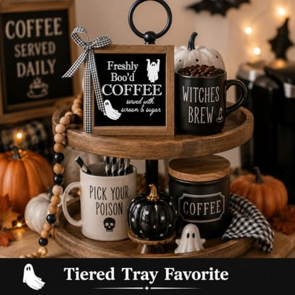 Freshly Bood Coffee Sign Halloween Coffee Bar Table Home Decor - color: black-coffee