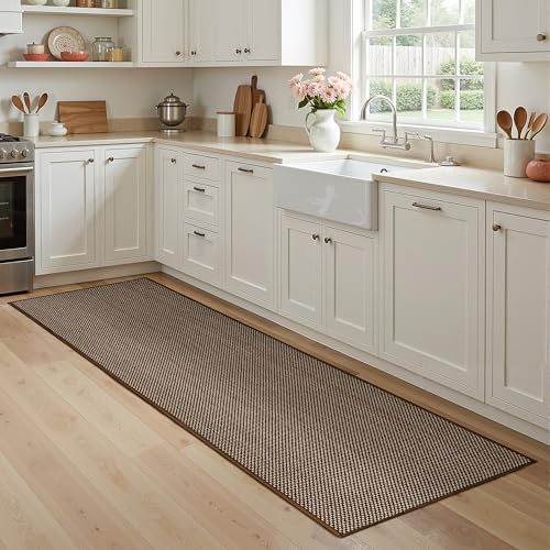 AIMPEAK Kitchen Rugs Non Slip Washable 17.3x60, Cushioned Rugs for Kitchen Floor, Absorbent Runner Rug Comfort Mats with Rubber Backing for Kitchen, Hallway, Office, Home Brown, 17.3"x60" - color: Brown, size: 17.3"x60"
