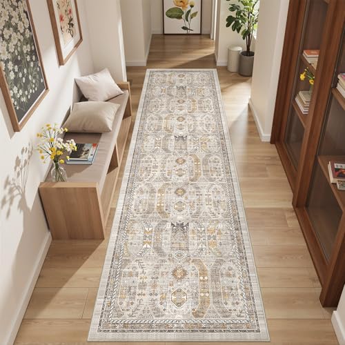 befbee 2'6"x10' Runner Rug for Hallway Washable Non Slip Kitchen Rug Brown - color: Brown/Gold, size: 2'6" x 10' (Runner)